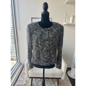 Express Black White Stripe Tweed Button Front Jacket Size Large NEW